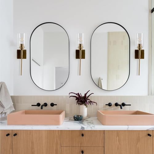 Image of AUGE LIGHT Gold Wall Light, Brushed Bathroom Vanity Light with Clear Glass Shade, Bathroom Sconces for Bedroom Mirror Living Room Hallway, E26 CRI90 Bulb Inclued