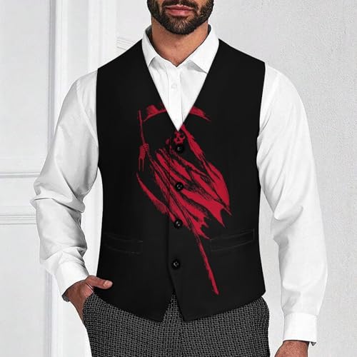 Red Grim Reaper Men's Suit Vest Slim Fit V-Ncek Waistcoat Business Casual Vest2