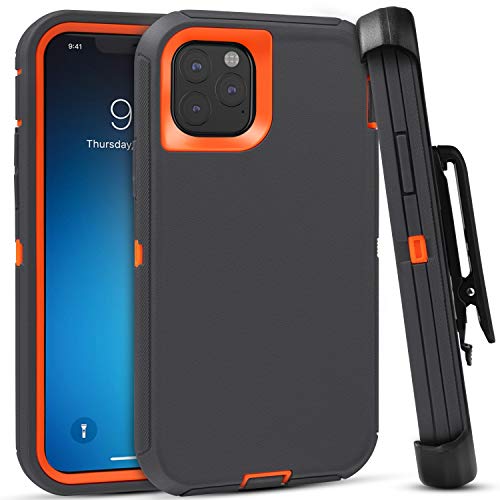 FOGEEK Case for iPhone 11 Pro, Heavy Duty Rugged Case, Belt Clip Holster Kickstand Protective Cover [Shockproof] Compatible for iPhone 11 Pro [5.8 Inch] (Dark Grey/Orange)