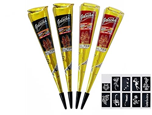 GOLECHA 4x Tatouage Temporaire Tatouage Naturel Couleur Noir et Marron Tatouage Temporaire Avec des Pochoirs de Tatouage