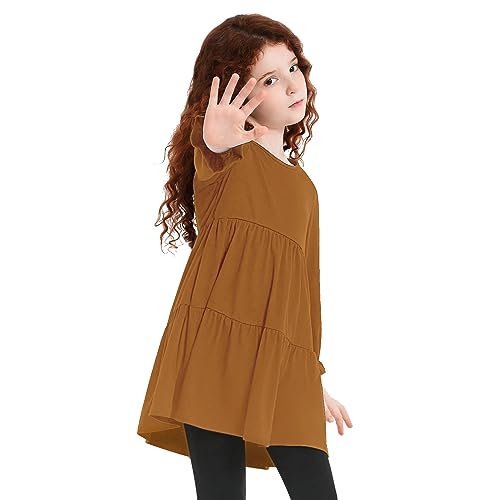 QPANCY Girls A-Line Tiered Dress Casual Flounce Long Sleeve Flowy Pleated Ruffle Hem Dress3