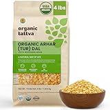 Organic Tattva Toor Dal (4 lbs) - Unpolished Organic Tur Dal (Arhar) - Nutritious & Rich in Taste - Dried Yellow Split Peas - All-Natural Plant-Based Protein - USDA Certified