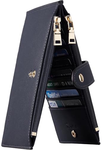 Image of Travelambo Leather Wallets for Women Slim RFID Blocking Bifold Credit Card Holder Wallet