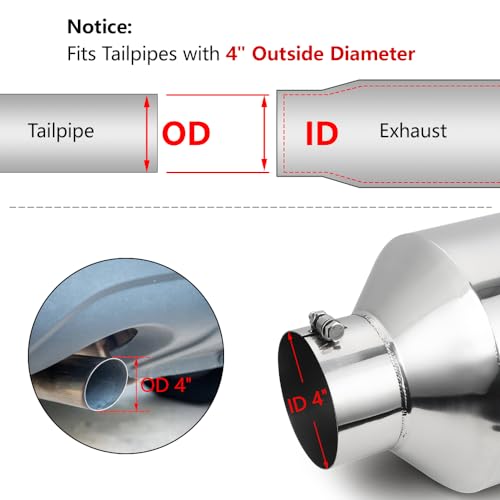 Image of A-KARCK Exhaust Tip 4 inch Inlet to 10 inch Outlet, 15 inch Overall Length Polishing Bolt On Exhaust Tailpipe Tip Protect Tailpipe