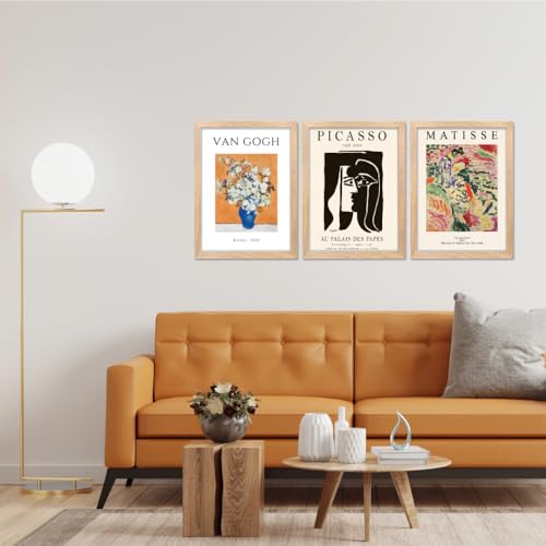 Image of Good Hope Set of 3 Vangogh Picasso Matisse Wall Art Paintings Poster Frame 10x13 Inch Framed Posters for Home Decoration, Living Room, Bedroom, Kitchen, and Office Wall Decor Classic Aesthetic Photo Frames Cafe Restraunt