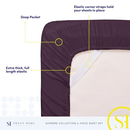 Split King Sheets - Breathable Luxury Sheets with Full Elastic & Secure Corner Straps Built In - 1800 Supreme Collection Extra Soft Deep Pocket Bedding Set, Sheet Set, Split King Size, Purple
