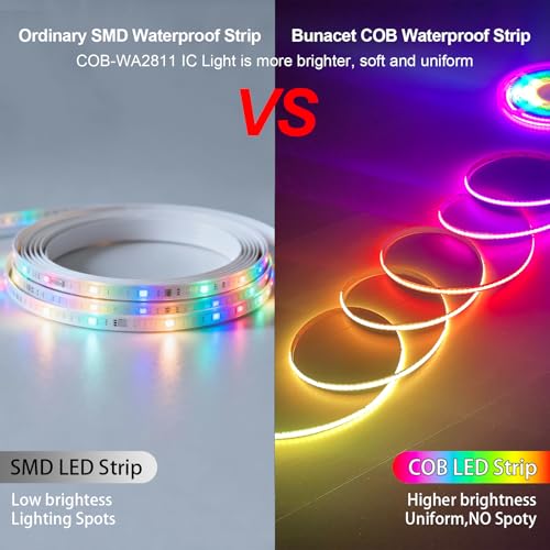 Image of 80ft COB RGB+IC LED Strip Lights, Bright Dream Color COB LED Light Strip with RF Remote App Control Music Sync Color Changing for Game Room Bedroom Kitchen Lighting Home Decor(2 Rolls)