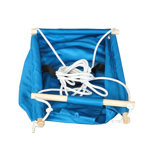 Image of Baby Swing for Infants and Toddler, Newborn Baby Sleeping Chair Hammock Indoor and Outdoor, Wooden Hanging Seat Chair for Baby up to 2 Years (Blue)