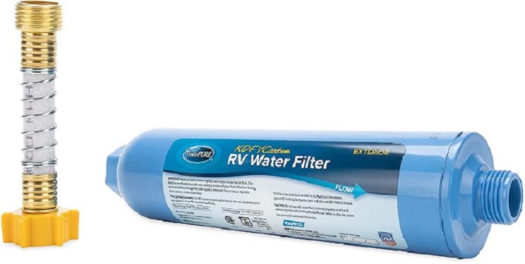 Camco TastePURE Camper/RV Water Filter & Hose Protector | for RV, Campers, Travel Trailers, Boats | Made in USA | (40043)