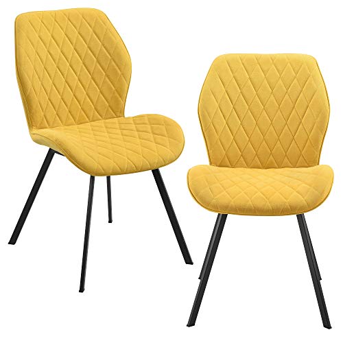Lot de 2 Chaises de Salle à Manger Design Ensemble Sièges Stylés Rembourrés Piqué Losanges Polyester Pieds Robustes en Métal 89 x 51 x 64 cm Jaune Moutarde