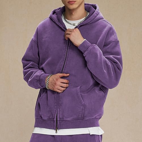 Mens Fleece Hoodies Double Zip Up Cotton Sweatshirt Oversized Acid Wash Hooded Jackets Vintage Sweatshirt3