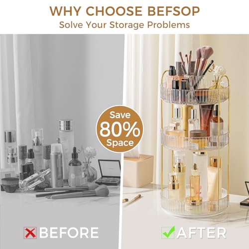 Image of 360 Rotating Makeup Organizer, Upgraded 3 Tier Skincare Perfume Organizers for Women, Bathroom Organizer Countertop, Clear Cosmetic Dresser Organizer with Makeup Brush Holder, Sink&Counte (Clear)