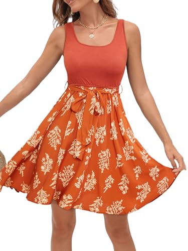 CUPSHE Damen Sommerkleider Fließendes Strand-Minikleid Quadratischer Ausschnitt Ärmellos Urlaubs-Sonnenkleid, Orange, L