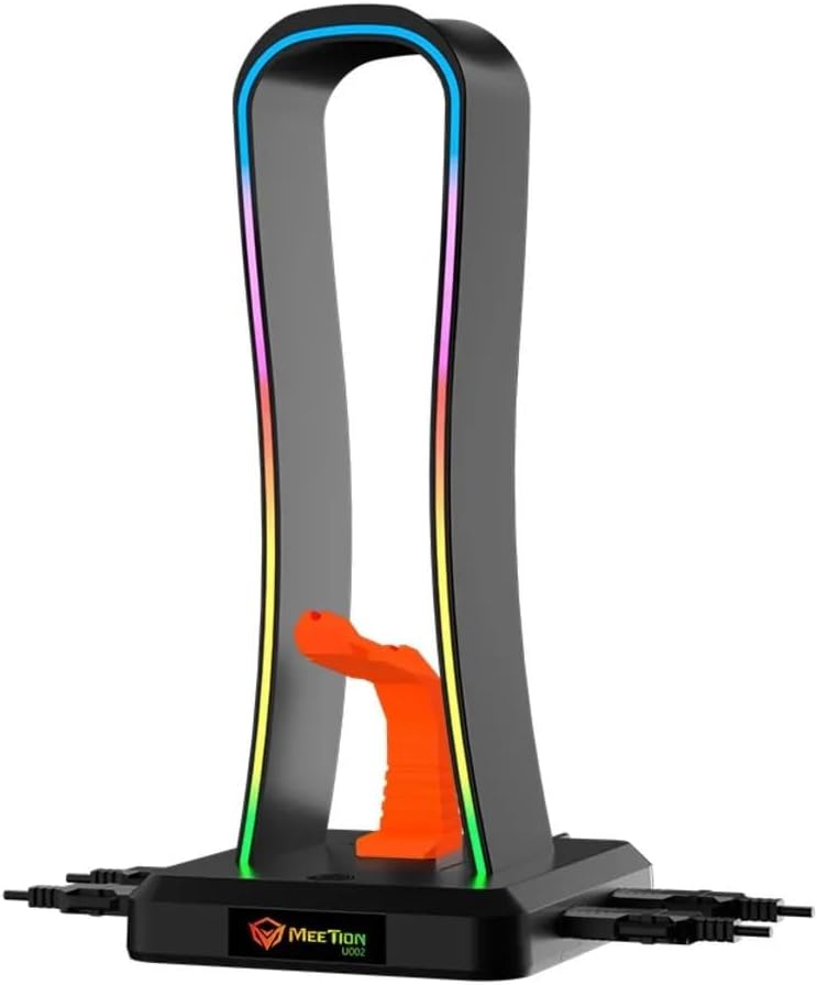 Meetion | U002 | Siyah | RGB Aydınlatmalı Kulaklık Standı | USB 3.0 HUB