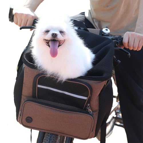 GXLGKTSTDC Dog Basket for Bike, Pet Handle Backpack Cat, Bicycle Basket, Ventilated, Soft Cushion Back Support for Travel, Cycling