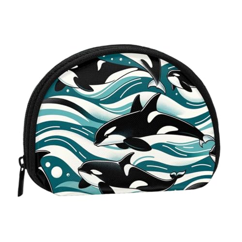 Portable Coin Purse Killer-Whales-Waves Mini Zippered Money Pouch Card Holder
