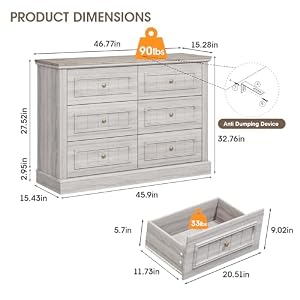 Vabches Dresser for Bedroom, 6 Drawer Wide Dresser Organizers Wood Storage Dresser for Closet, Farmhouse Double Chest of Drawer TV Stand with Gold Handles for Living Room, Hallway, Light Rustic Oak Vabches Dresser for Bedroom 6 Drawer Wide Dresser Organizers Wood Storage Dresser for Closet Farmhouse Double Chest of Drawer TV Stand with Gold Handles for Living Room Hallway Light Rustic Oak