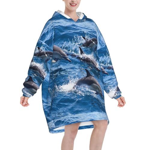 Flanelle sweat à capuche style couverture avec manches amples bleu