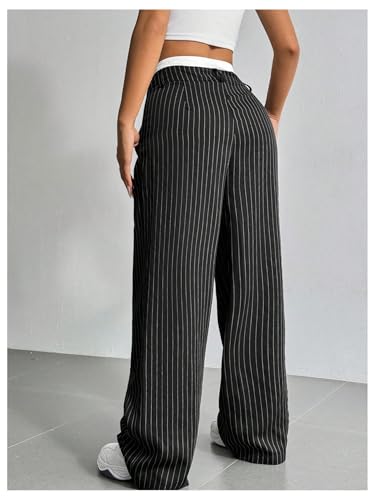 SOLY HUX Women's Striped Pants Color Block High Waisted Wide Leg Casual Work Office Long Trousers2