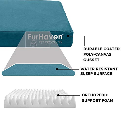 Furhaven Water-Resistant Orthopedic Dog Bed For Large/Medium Dogs W/ Removable Washable Cover, For Dogs Up To 55 Lbs - Indoor/Outdoor Logo Print Oxford Polycanvas Mattress - Deep Lagoon, Large #TOP3