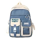 Mochila Casual Juvenil Feminina, Azul com Branco, Duo Passeio (Azul e Branco)
