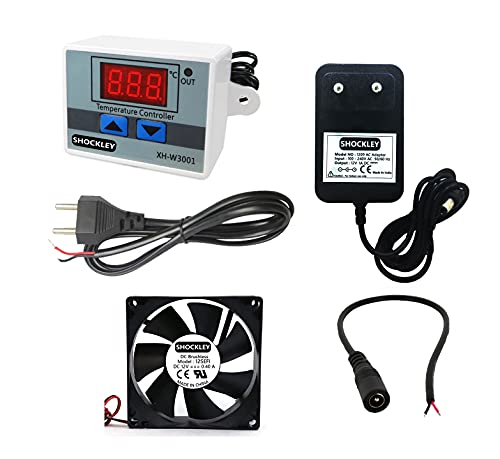 Shockley XH-W3001-50 to 110c Intelligent Digital Thermostat temperature controller combo (220V / 1500W) + FAN + MAINS POWER CORD + DC Female Jack + 12V 1Amp Adapter