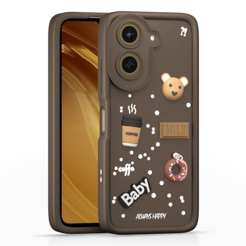 Image of Bintage Cute Fun Ball | Taddy Cartoon 3D Smiley Coffee | Milk Case | Full Camera Protection Back Cover Compatible for Poco C81x 4G / Redmi A7 4G - Brown