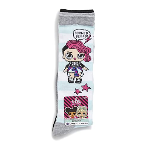 L.O.L. Surprise! girls Lol Surprise! 2 Pack Knee High Socks, Grey Stripe, Shoe Size 3-8 US4
