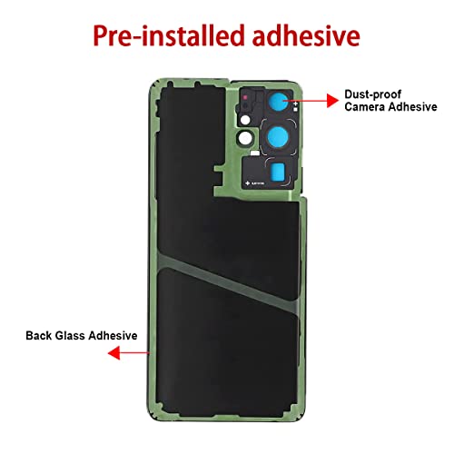 Rear Back Glass Replacement for Samsung Galaxy S21 Ultra 5G with Pre-Installed Adhesive and Repair Tool Kits (Phantom Black)
