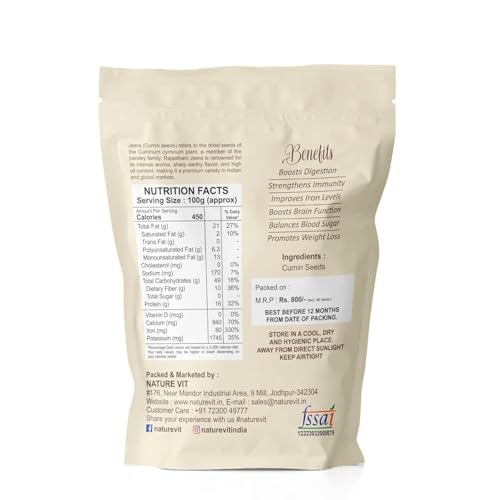 Image of NatureVit Cumin Seeds (Jeera) 400g - Bold Whole | Fresh Rajasthan Jeera | Pure, Natural, No Added Colours or Preservatives