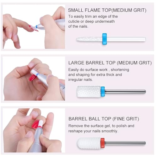 MAYCREATE® 5Pcs Ceramic Nail Drill Bits Universal 2.35mm(3/32'') Shank Nail Drill Bits for Nail Drill Machine Multifunctional Nail Drill Bits for Gel Nail Removal, Shaping,... - Image 3