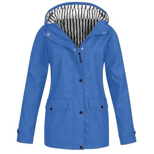 Shffuw Traje De Agua Mujer Impermeabletrajes Impermeables Chaqueta de lluvia para mujer con cremallera, sudaderas con capucha informales, chaquetas cortavientos Peto Impermeable (Sky Blue, L)