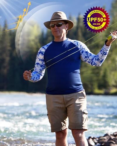 Image of FISHEAL Mens Long Sleeve Fishing Camo Shirts, UPF 50+ Sun Swim Rash Guard