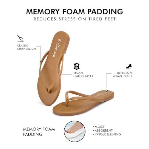 Image of Shoe Land Thong Flip Flops for Women, Memory Foam Flat Sandals, Lightweight Summer Slides, Non Slip Comfort Sandals for Beach, Travel and Everyday Wear