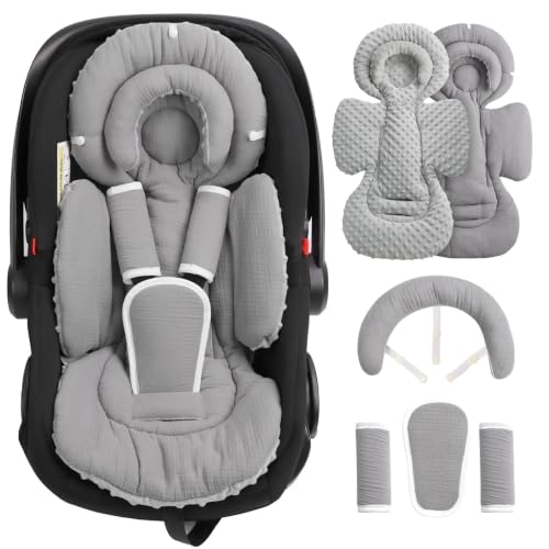 Image of TinlyFinly Infant Car Seat Insert Muslin Cotton Reversible, Gray