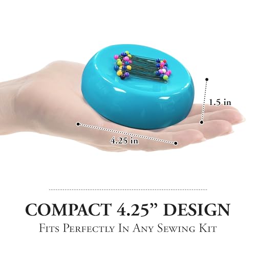 Image of Grabbit Magnetic Sewing Pincushion with 50 Plastic Head Pins - Magnet Pin Organizer for Quilting, Embroidery, Needles, Bobby Pins, & Craft Storage, Teal