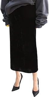 Women's High Waisted Long Velvet Skirt Pencil Skirt with Slit