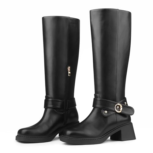 Image of Women's Fold Over Slouchy Mid-calf Boots Square Toe Low Chunky Block Heel Boots
