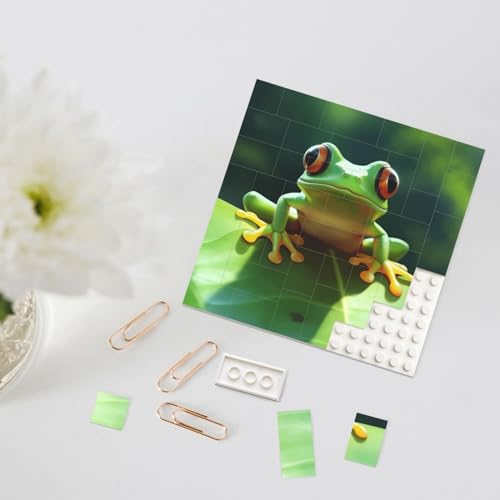 Puzzle de blocs de construction personnalisés en forme de grenouille mignonne pour adultes - Puzzle pour décoration d'intérieur - Briques 3D - Cadre photo
