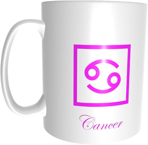 Pandok - White Ceramic Zodiac Mug - Cancer - Zodiac Symbol And Text - Single Mug