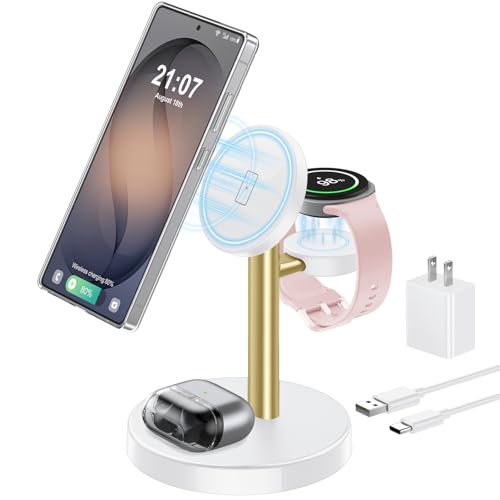 Image of Aeinidi Magnetic Wireless Charger for Samsung, 3 in 1 Super Fast Charging Station for MagSafe Charger Stand for Galaxy S26 Ultra Z Fold /Flip 8, Watch Ultra 8 7, Buds 4 /3 Pro, Not for Watch 9 /Ultra 2