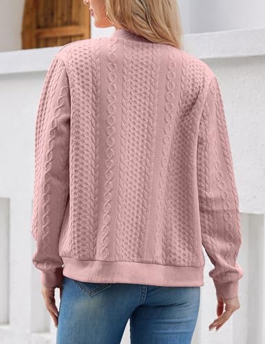 Image of WROLEM Women's Zip Up Cardigan Sweater Cable Hoodies Long Sleeve Jacket Outfits Crewneck Casual Coat