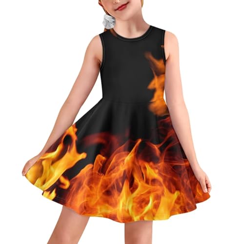 Sleeveless Midi Dress for Girls 3-16 Years, Comfy Ruffle Hem Skater Skirt Casual Sundress