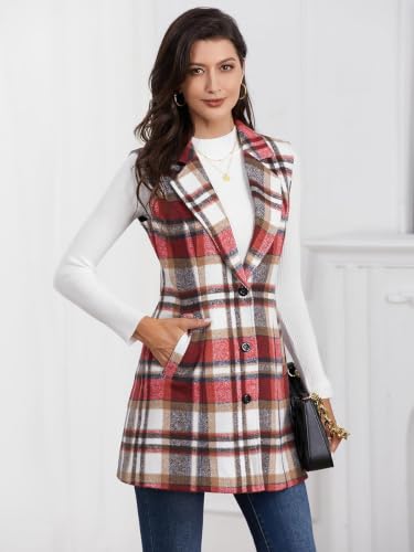 Image of IDEALSANXUN Plaid Vest for Women Fall Winter Sleeveless Blazer Jackets
