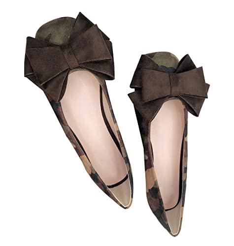 WENJIAZHIZHI Womens Camouflage Bowknot Ballet Flats Dress Shoes for Women Dressy Comfortable Square Toe Slip On Flats Shoes Casual4