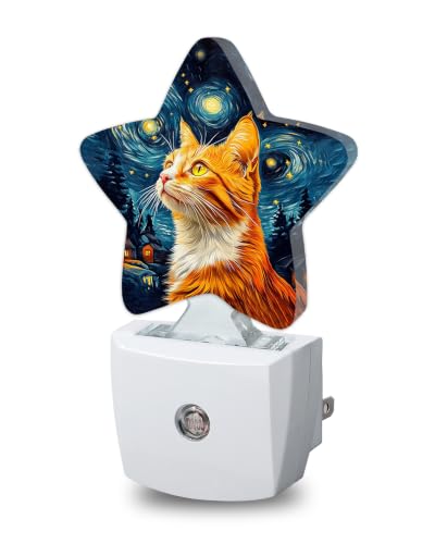 Image of Star Night Light Plug in, Starry Sky Cat Dusk to Dawn Sensor Night Light, Soft Glow Lamp for Kids Bedroom Nursery Hallway Bathroom, Energy Saving Compact Design