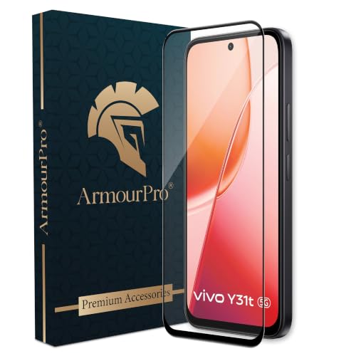Image of ArmourPro Tempered Glass for Vivo Y31t 5G - 9H Screen Protector with Black Border, Anti Scratch, Edge-to-Edge Coverage, HD Clarity, Smooth Touch, Case Friendly | Black