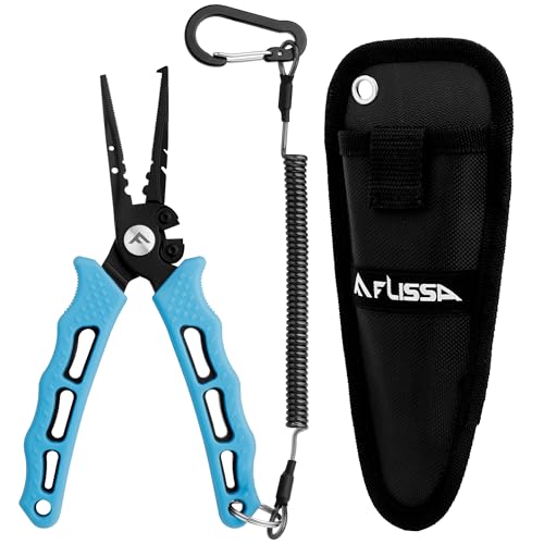 FLISSA 7-1/2 Inch Fishing Pliers, 420 Stainless Steel Fish Pliers, Corrosion Resistant Fishing Pliers Hook Remover, Split Ring Pliers for Fishing with Braid Cutters, Sheath and Lanyard