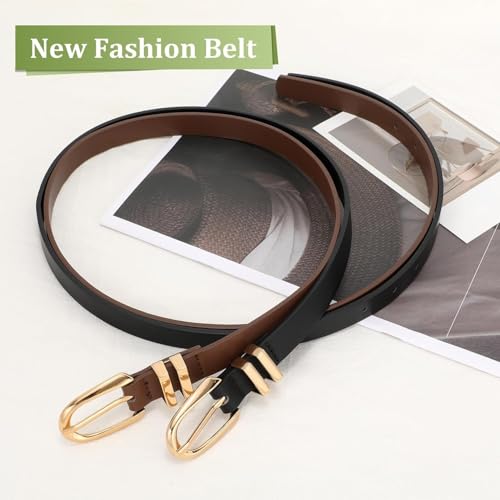2 Pack Plus Size Women's Skinny Genuine Leather Belts with Gold Buckle for Jeans and Dresses3