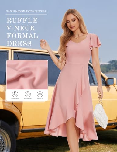 Women's Wedding Guest Dresses Blush Pink Bridesmaid Split Formal Cocktail Evening Party Dress for Women 2026 Graduation Blush L - image 4